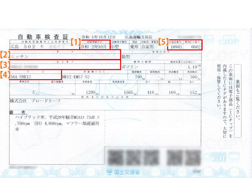 自動車検査証の画像